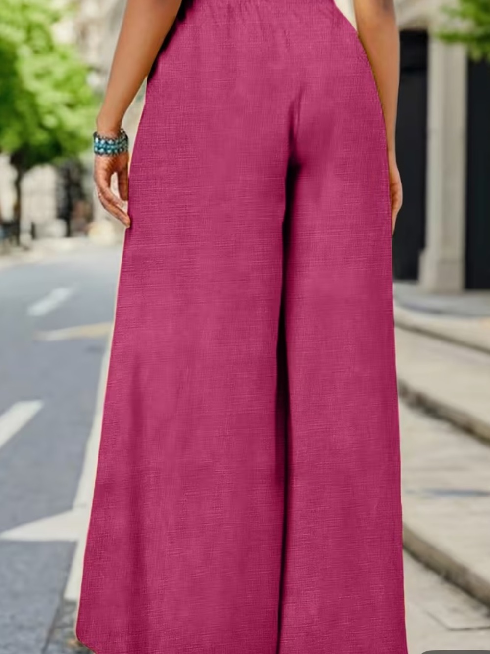 ROSE Pink Palazzo Wide Leg Side Tie Pants Size L NIB - Picture 4 of 6